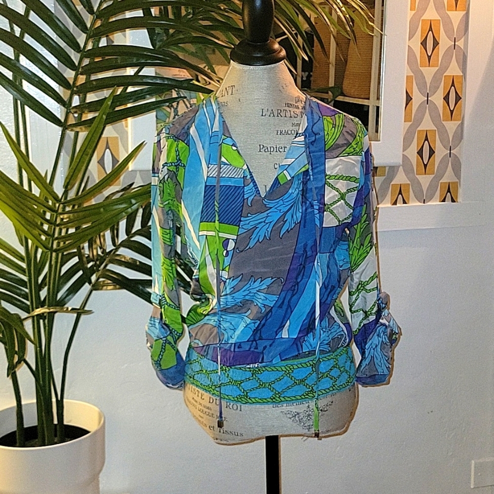 Hale Bob Colorful Silk long sleeve blouse